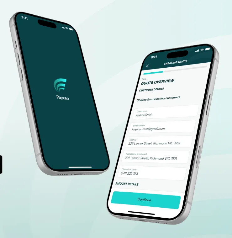 The Payzen splash screen and quote overview on two phones