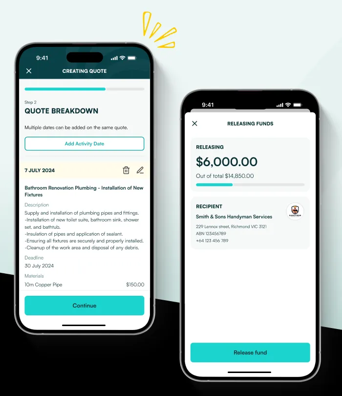 Payzen screens for a quote breakdown and releasing funds